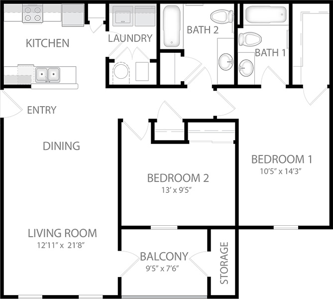 2 Bedroom Floor Plan (Retreat)