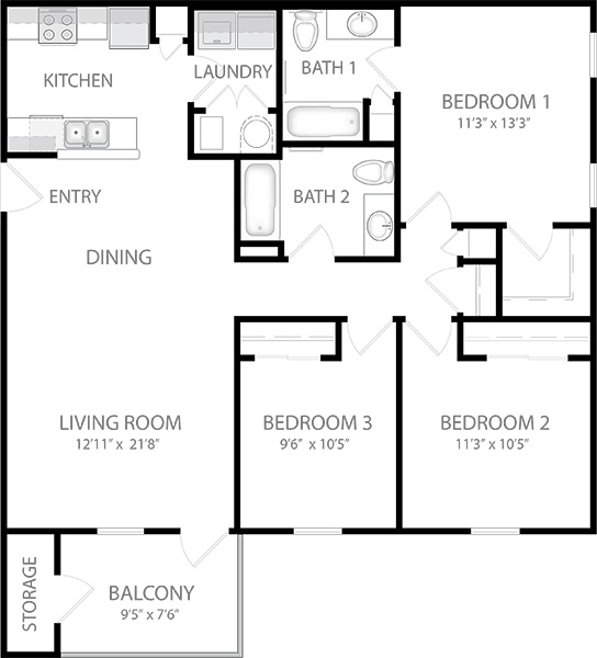 3 Bedroom Floor Plan (Retreat)